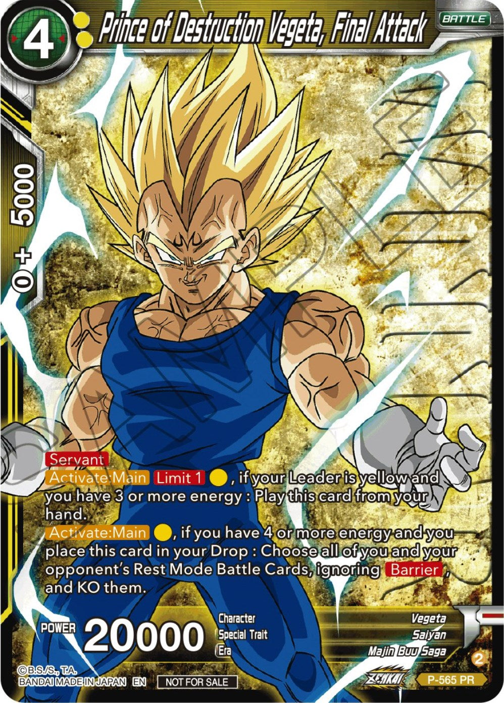 Prince of Destrcution Vegeta, Final Attack (Zenkai Series Tournament Pack Vol.6) (Winner) (P-565) [Tournament Promotion Cards] | Devastation Store