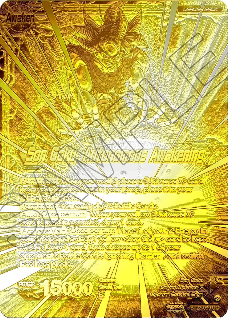 SSB Son Goku // Son Goku, Autonomous Awakening (2023 Championship Finals) (Gold Metal Foil) (BT23-099) [Tournament Promotion Cards] | Devastation Store