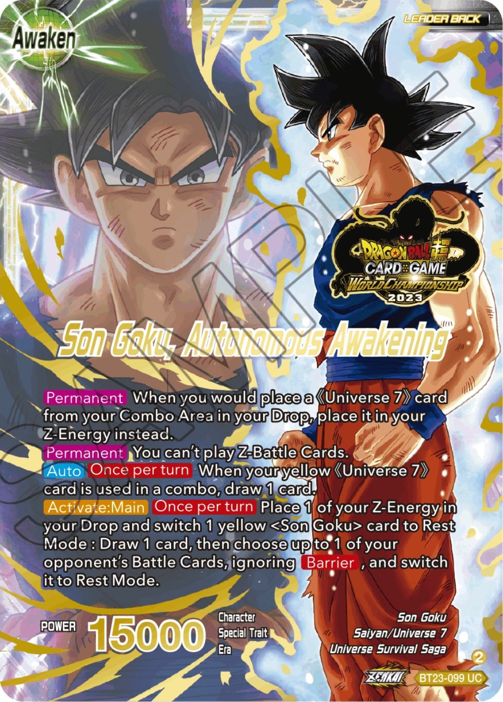 SSB Son Goku // Son Goku, Autonomous Awakening (2023 Worlds ZENKAI 06 Leader Set) (BT23-099) [Tournament Promotion Cards] | Devastation Store