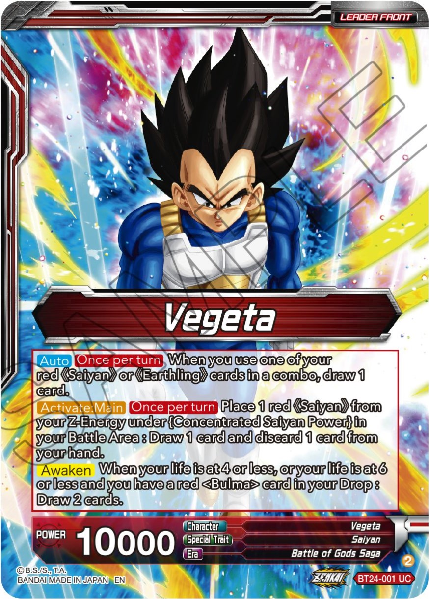 Vegeta // Vegeta, Awakened Feelings (SLR) (BT24-001) [Beyond Generations] | Devastation Store