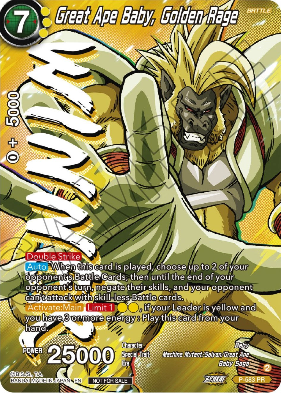 Great Ape Baby, Golden Rage (Zenkai Series Tournament Pack Vol.7) (Winner) (P-583) [Tournament Promotion Cards] | Devastation Store