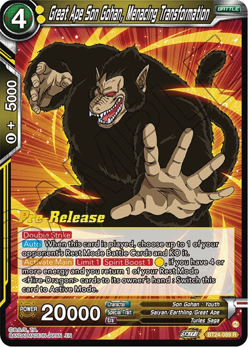 Great Ape Son Gohan, Menacing Transformation (BT24-089) [Beyond Generations Prerelease Promos] | Devastation Store