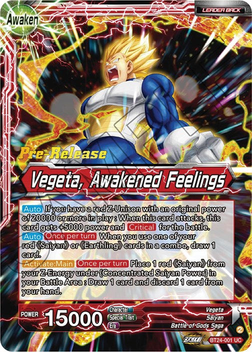 Vegeta // Vegeta, Awakened Feelings (BT24-001) [Beyond Generations Prerelease Promos] | Devastation Store