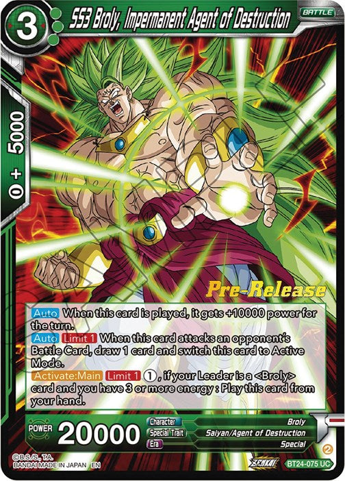 SS3 Broly, Impermanent Agent of Destruction (BT24-075) [Beyond Generations Prerelease Promos] | Devastation Store