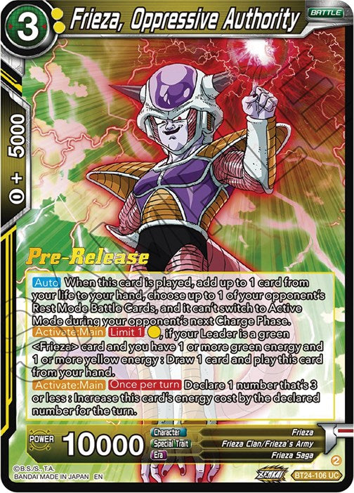 Frieza, Oppressive Authority (BT24-106) [Beyond Generations Prerelease Promos] | Devastation Store