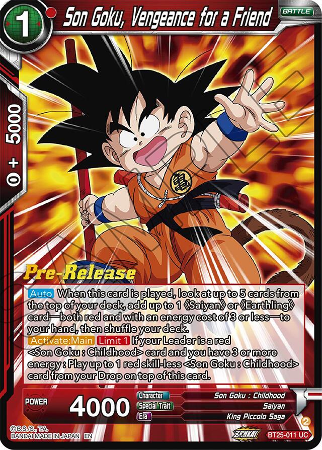 Son Goku, Vengeance for a Friend (BT25-011) [Legend of the Dragon Balls Prerelease Promos] | Devastation Store