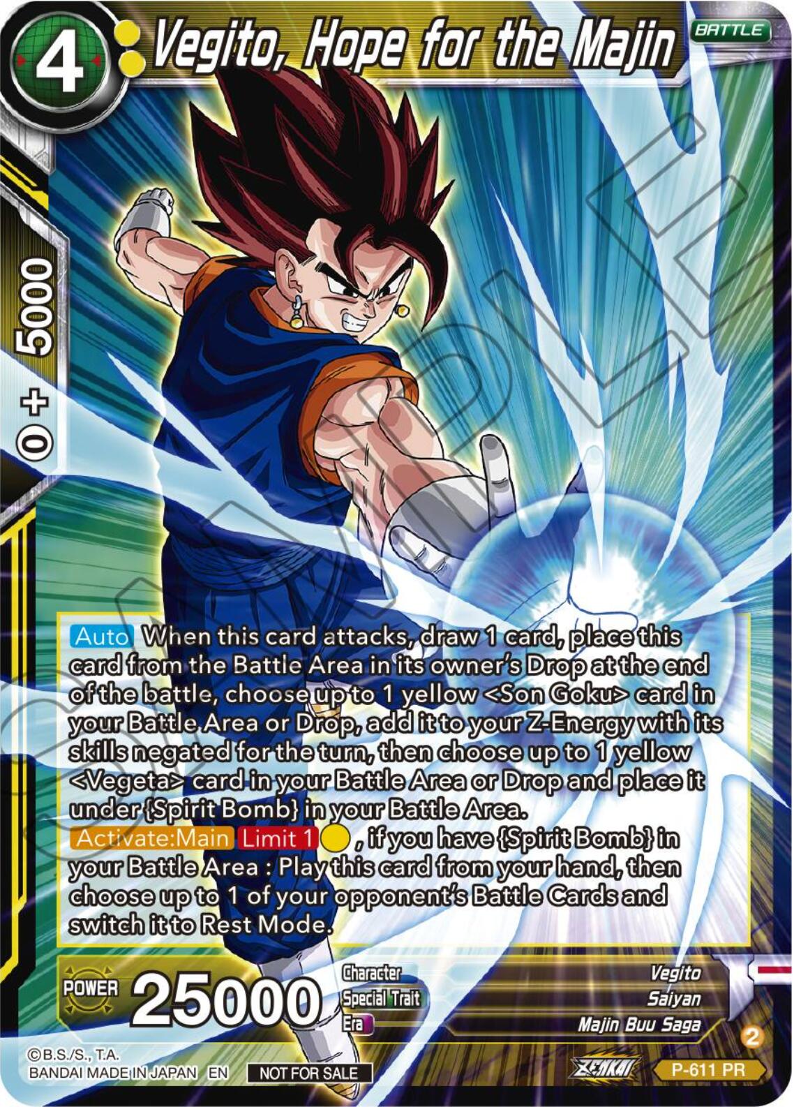 Vegito, Hope for the Majin (Tournament Pack Vol. 8) (P-611) [Promotion Cards] | Devastation Store