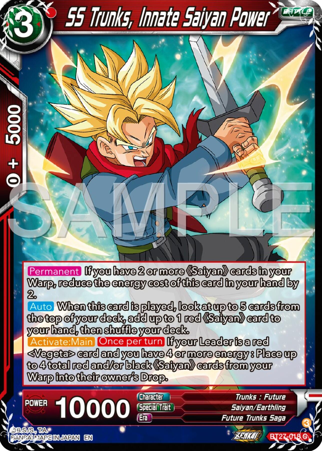 SS Trunks, Innate Saiyan Power (BT27-018) [History of Z] | Devastation Store