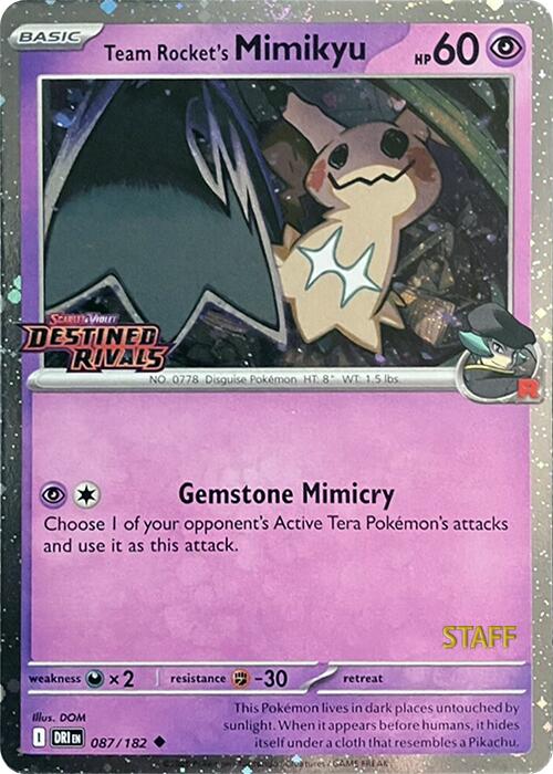 Team Rocket's Mimikyu (087/182) (Prerelease Staff) [Scarlet & Violet: Destined Rivals] | Devastation Store