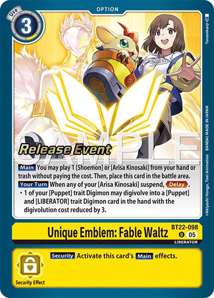Unique Emblem: Fable Waltz [BT22-098] [Cyber Eden Release Event Cards] | Devastation Store