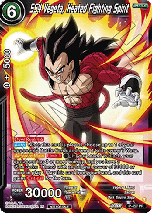 SS4 Vegeta, Heated Fighting Spirit (Ultra-Bout Series Tournament Pack Vol.1) (P-457) [Tournament Promotion Cards] | Devastation Store