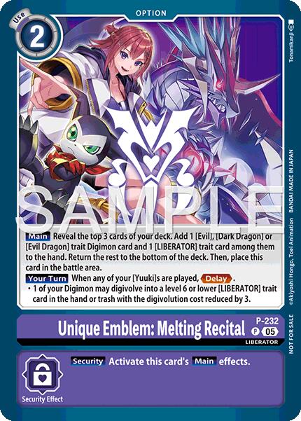 Unique Emblem: Melting Recital [P-232] (Dawn of Liberator Box Topper) [Promotional Cards] | Devastation Store