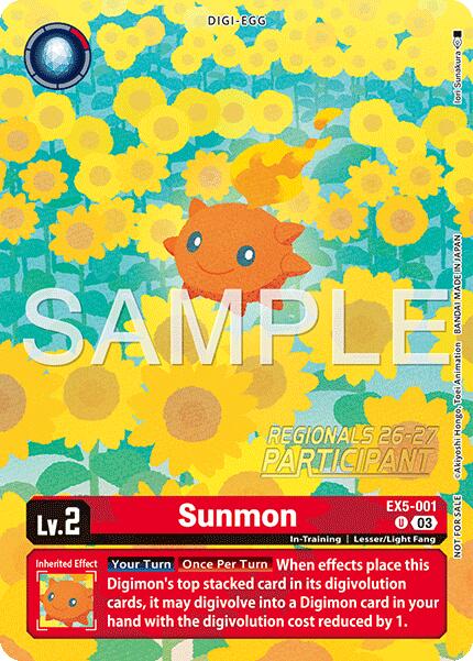 Sunmon [EX5-001] (Regionals 26-27 Season 1 Participant) [Animal Colosseum] | Devastation Store