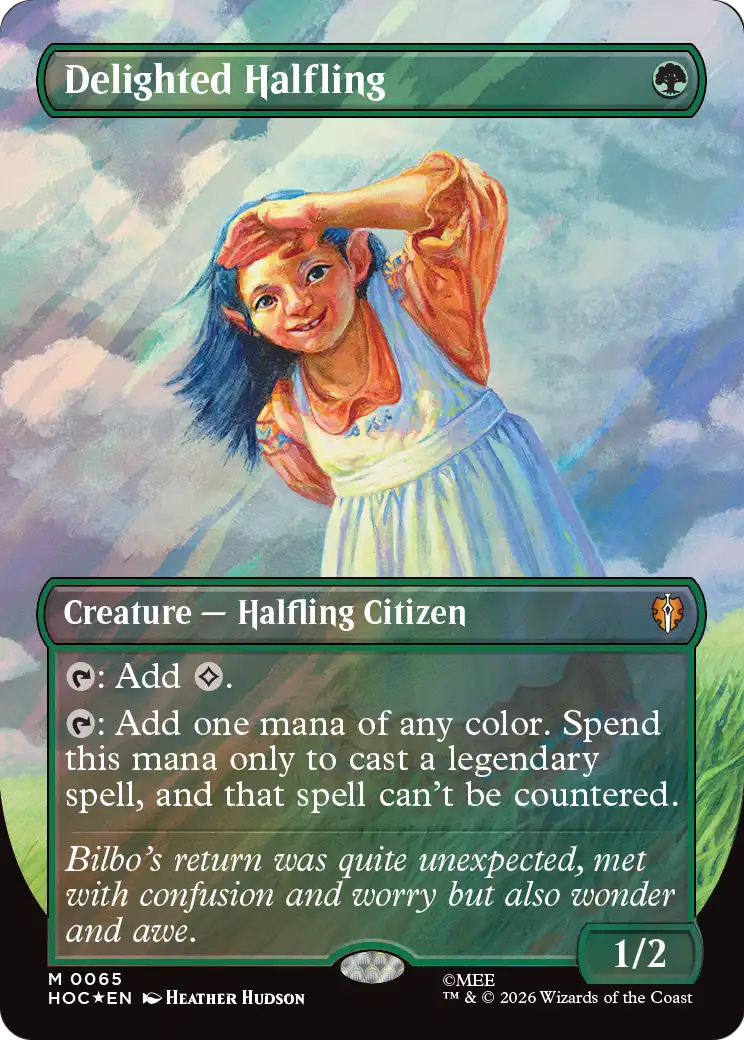 Delighted Halfling (Borderless) (Surge Foil) [The Hobbit] | Devastation Store