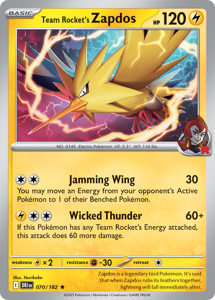 Team Rocket's Zapdos (070/182) (Deck Exclusive) [Scarlet & Violet: Destined Rivals] | Devastation Store
