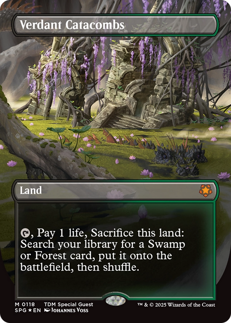 Verdant Catacombs (Borderless) (Dragonscale Foil) [Tarkir: Dragonstorm Special Guests] | Devastation Store