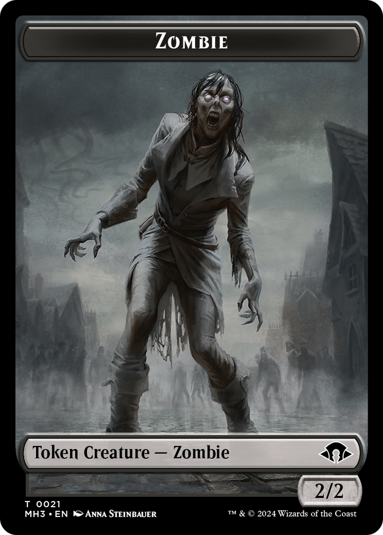 Zombie (Ripple Foil) // Elephant Double-Sided Token [Modern Horizons 3 Commander Tokens] | Devastation Store