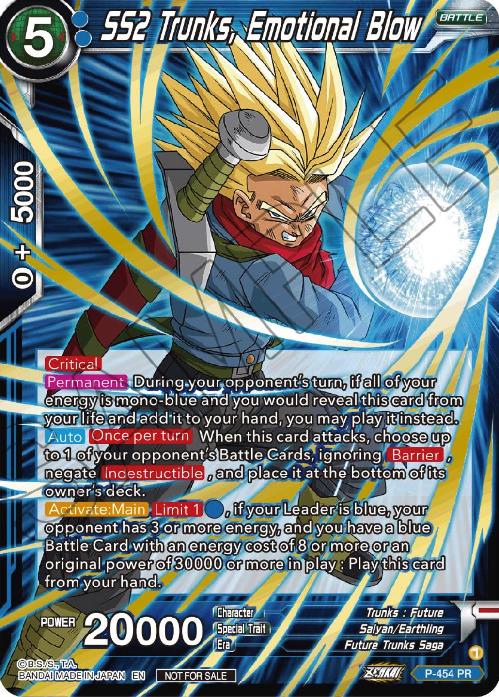 SS2 Trunks, Emotional Blow (Championship Selection Pack 2023 Vol.1) (Gold-Stamped) (P-454) [Tournament Promotion Cards] | Devastation Store