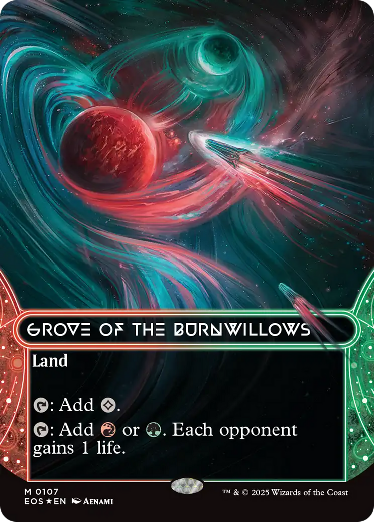 Grove of the Burnwillows (0107) (Borderless) (Galaxy Foil) [Edge of Eternities: Stellar Sights] | Devastation Store