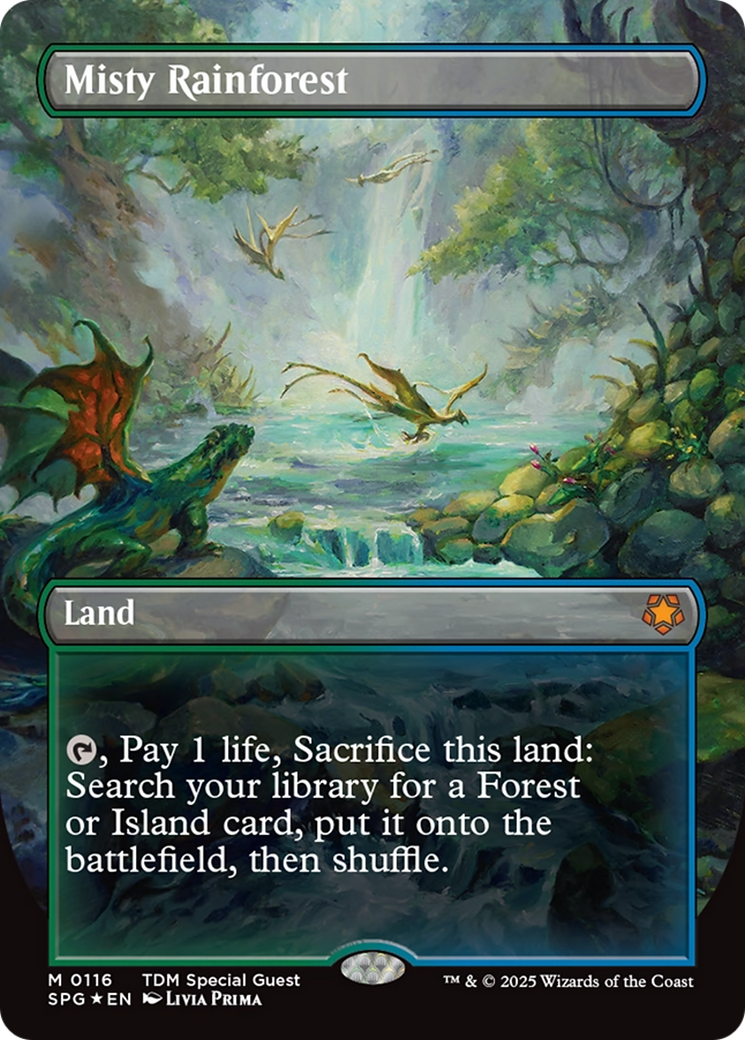 Misty Rainforest (Borderless) (Dragonscale Foil) [Tarkir: Dragonstorm Special Guests] | Devastation Store