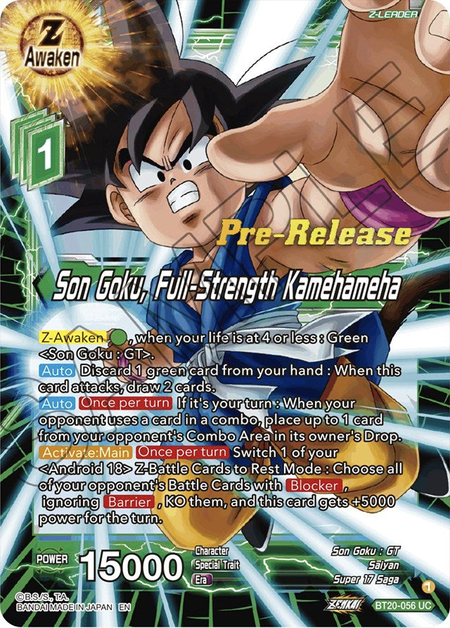 Son Goku, Full-Strength Kamehameha (BT20-056) [Power Absorbed Prerelease Promos] | Devastation Store