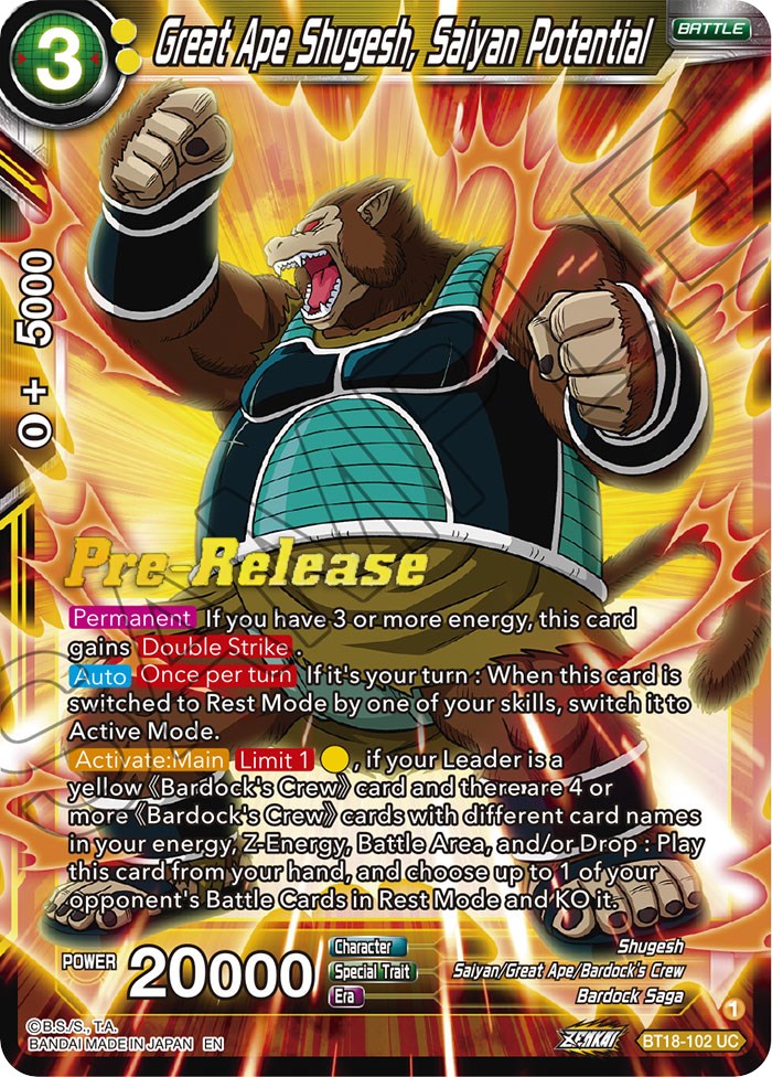 Great Ape Shugesh, Saiyan Potential (BT18-102) [Dawn of the Z-Legends Prerelease Promos] | Devastation Store