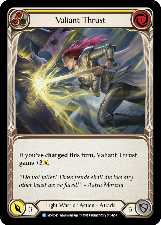 Valiant Thrust (Yellow) (Rainbow Foil) [MON040-RF] 1st Edition Rainbow Foil - Devastation Store | Devastation Store