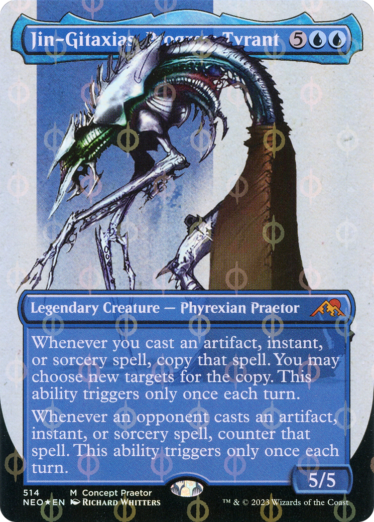 Jin-Gitaxias, Progress Tyrant (Borderless Concept Praetors Step-and-Compleat Foil) [Phyrexia: All Will Be One] | Devastation Store