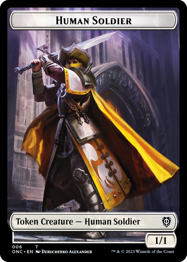 Human Soldier // Elephant Double-Sided Token [Phyrexia: All Will Be One Commander Tokens] | Devastation Store