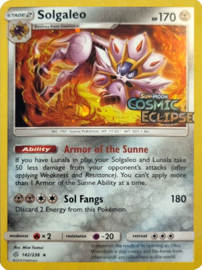 Solgaleo (142/236) (Cosmos Holo) [Sun & Moon: Cosmic Eclipse] | Devastation Store