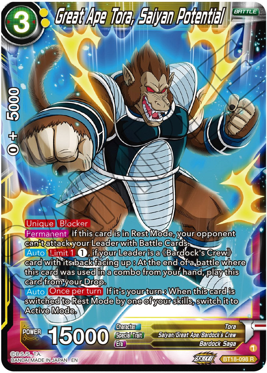 Great Ape Tora, Saiyan Potential (BT18-098) [Dawn of the Z-Legends] | Devastation Store