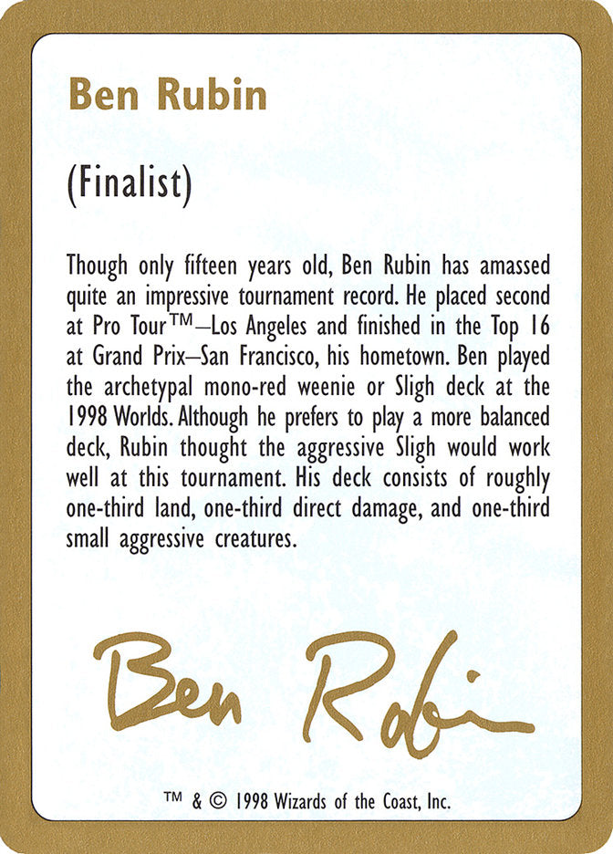 Ben Rubin Bio [World Championship Decks 1998] | Devastation Store