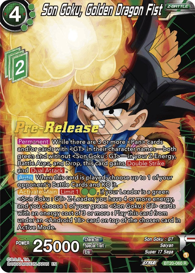 Son Goku, Golden Dragon Fist (BT20-060) [Power Absorbed Prerelease Promos] | Devastation Store
