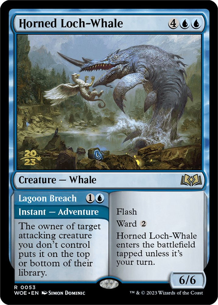 Horned Loch-Whale // Lagoon Breach (Promo Pack) [Wilds of Eldraine Promos] | Devastation Store