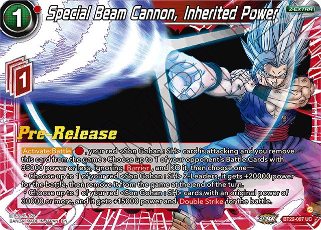 Special Beam Cannon, Inherited Power (BT22-007) [Critical Blow Prerelease Promos] | Devastation Store