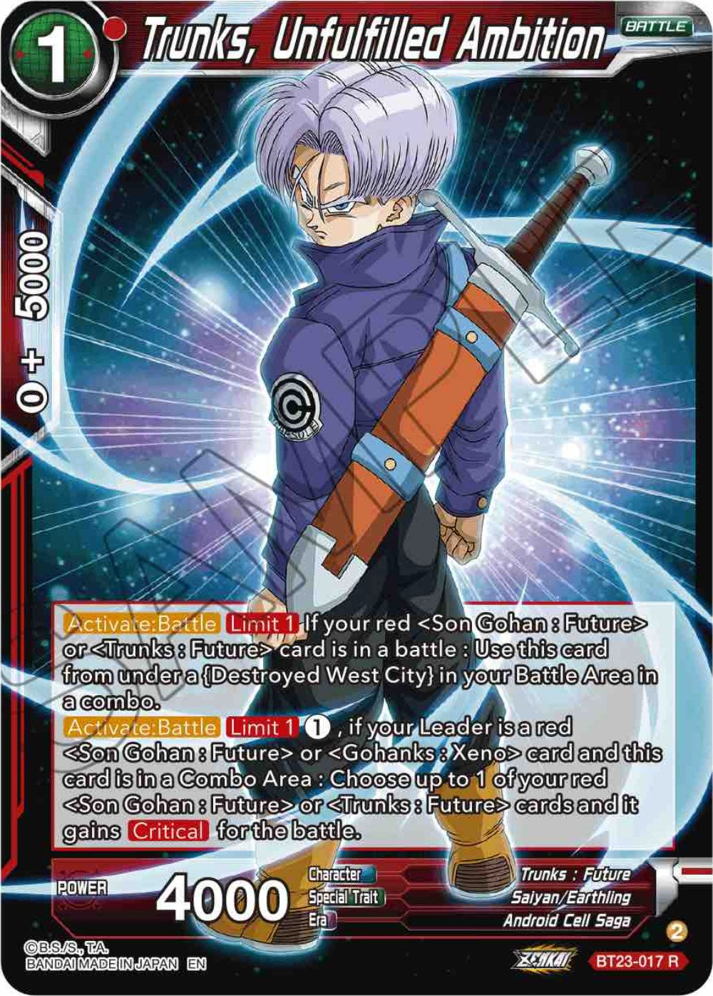 Trunks, Unfulfilled Ambition (BT23-017) [Perfect Combination] | Devastation Store