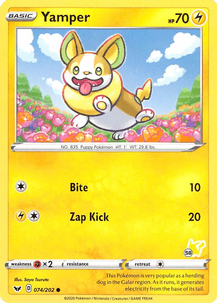 Yamper (074/202) (Pikachu Stamp #58) [Battle Academy 2022] | Devastation Store