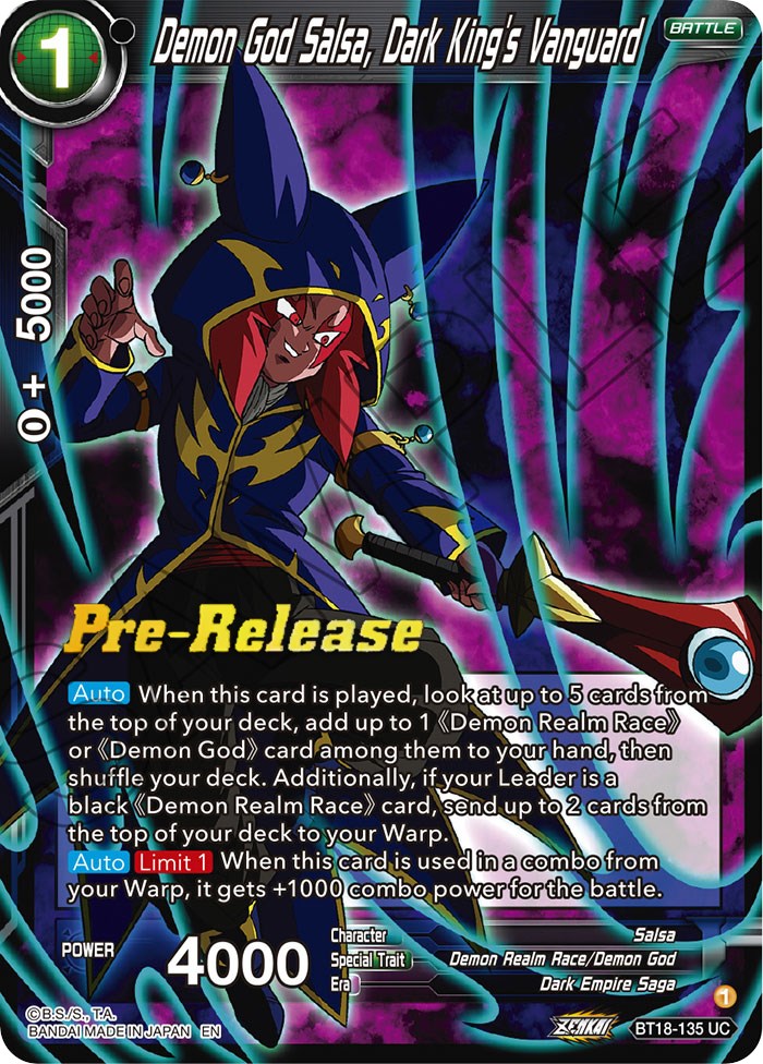 Demon God Salsa, Dark King's Vanguard (BT18-135) [Dawn of the Z-Legends Prerelease Promos] | Devastation Store
