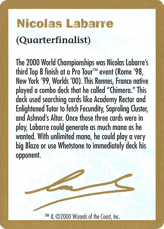 Nicolas Labarre Bio [World Championship Decks 2000] | Devastation Store