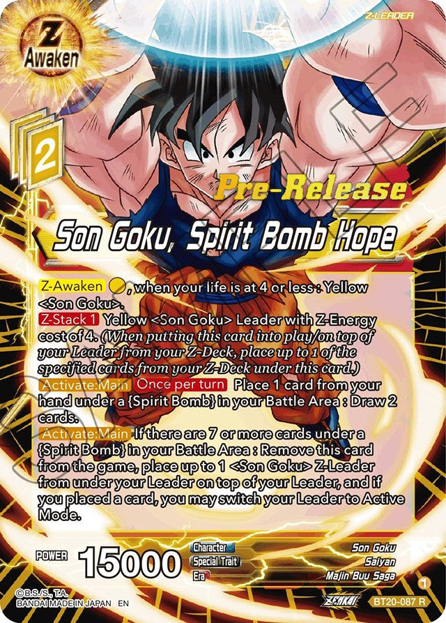 Son Goku, Spirit Bomb Hope (BT20-087) [Power Absorbed Prerelease Promos] | Devastation Store