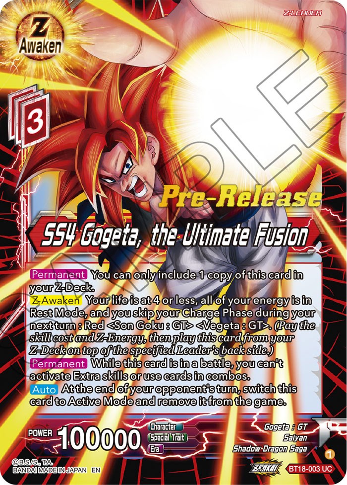 SS4 Gogeta, the Ultimate Fusion (BT18-003) [Dawn of the Z-Legends Prerelease Promos] | Devastation Store