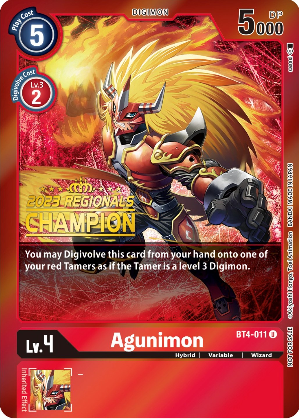 Agunimon [BT4-011] (2023 Regionals Champion) [Great Legend Promos] | Devastation Store