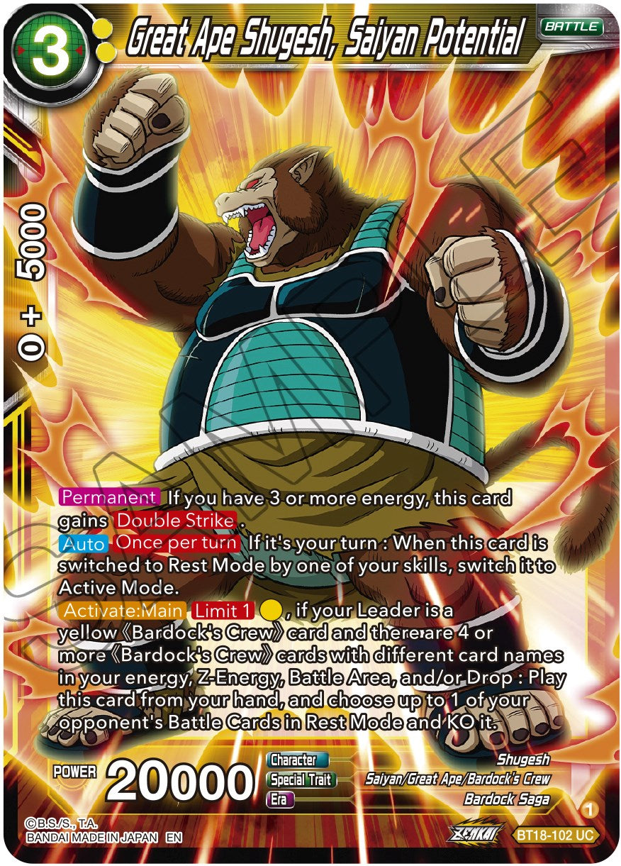 Great Ape Shugesh, Saiyan Potential (BT18-102) [Dawn of the Z-Legends] | Devastation Store