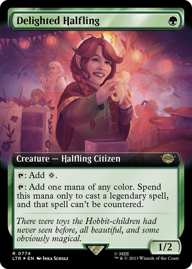 Delighted Halfling (Extended Art) (Surge Foil) [The Lord of the Rings: Tales of Middle-Earth] | Devastation Store
