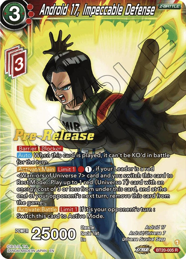 Android 17, Impeccable Defense (BT20-005) [Power Absorbed Prerelease Promos] | Devastation Store