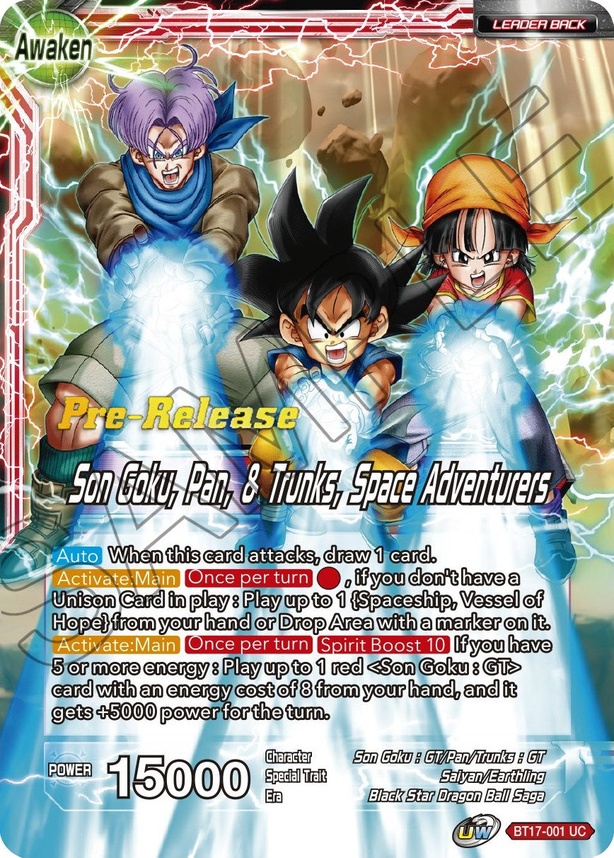 Son Goku // Son Goku, Pan, and Trunks, Space Adventurers (BT17-001) [Ultimate Squad Prerelease Promos] | Devastation Store