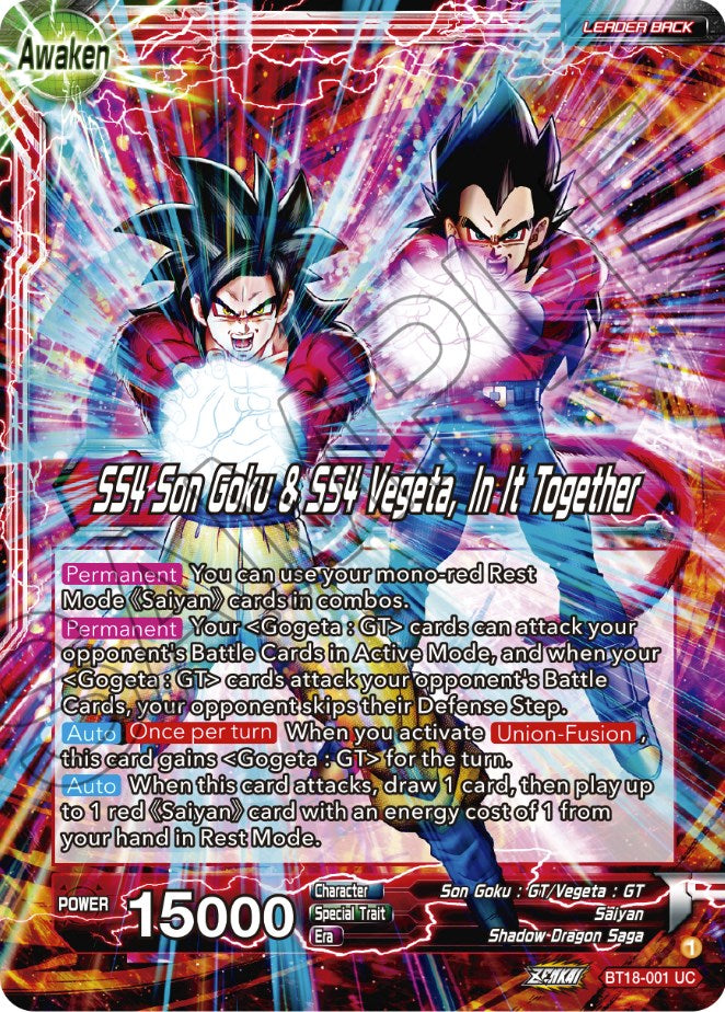 Son Goku & Vegeta // SS4 Son Goku & SS4 Vegeta, In It Together (BT18-001) [Dawn of the Z-Legends] | Devastation Store