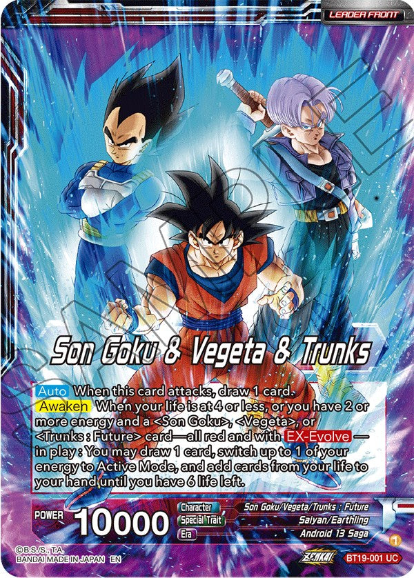 Son Goku & Vegeta & Trunks // SS Son Goku, SS Vegeta, & SS Trunks, the Ultimate Team (BT19-001) [Fighter's Ambition] | Devastation Store