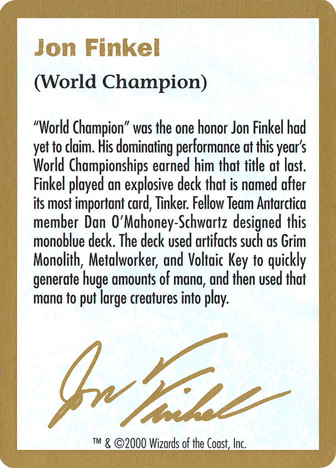 Jon Finkel Bio [World Championship Decks 2000] | Devastation Store